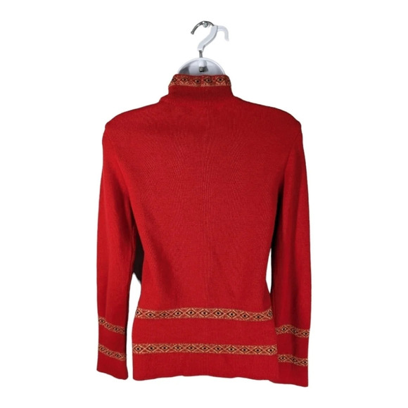 Dolce Bella Merino  Wool Turtleneck Sweater Red/Black/Gold - Picture 7 of 8